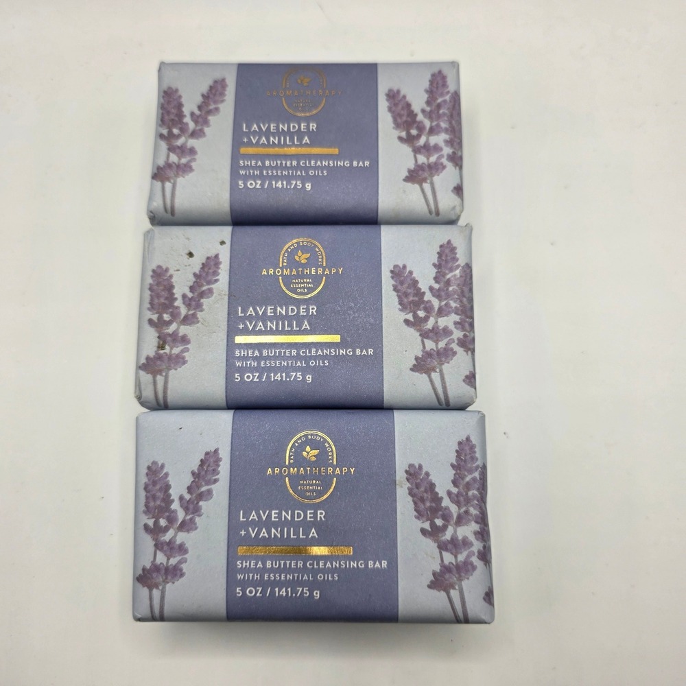 Bath &‎ Body Works Aromatherapy Lavender Vanilla Shea Butter Soap Bar 3 Pack 5oz